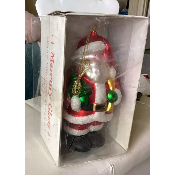 Santa Christmas Tree Ornament Large Mercury Glass 9” In Box Vntg By Roman EUC - Picture 2 of 11